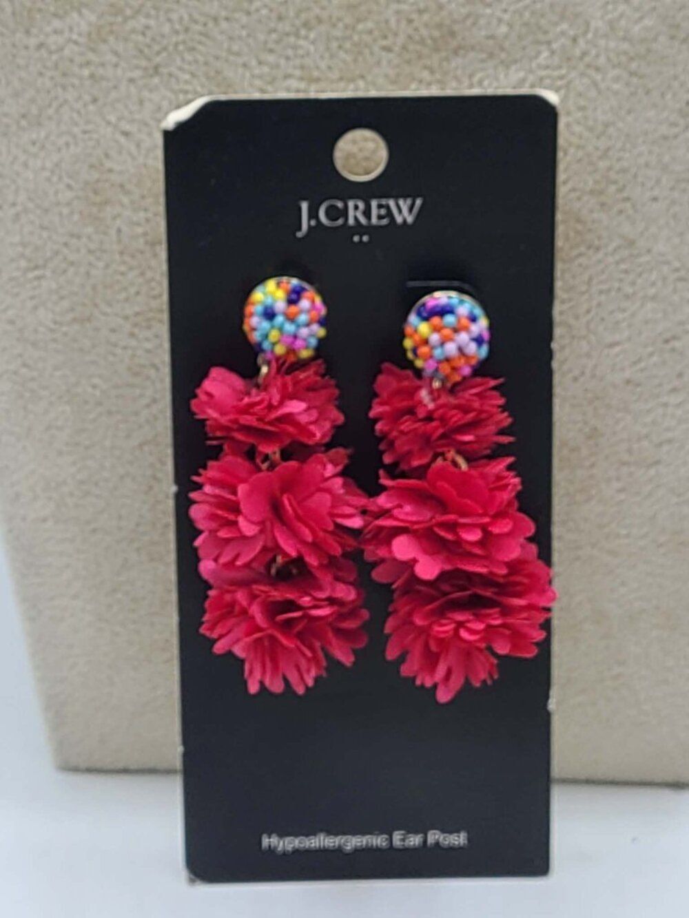 J Crew Factory Red Raffia Beaded Drop Earrings NWT